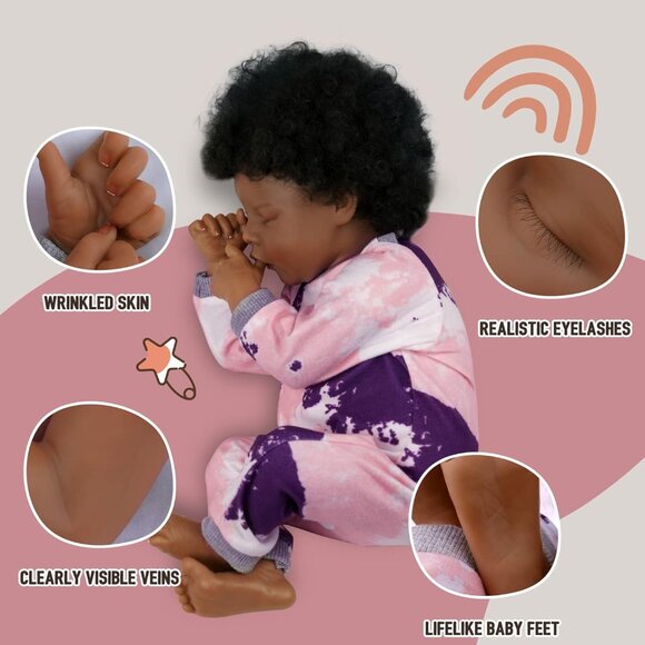 🆕17-Inch Cloth Body Baby Doll African American Soft Curls Hairs Baby Dolls Girl - Picture 4 of 7
